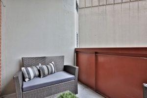 An outdoor balcony in a Villa Charities apartment for independent seniors.