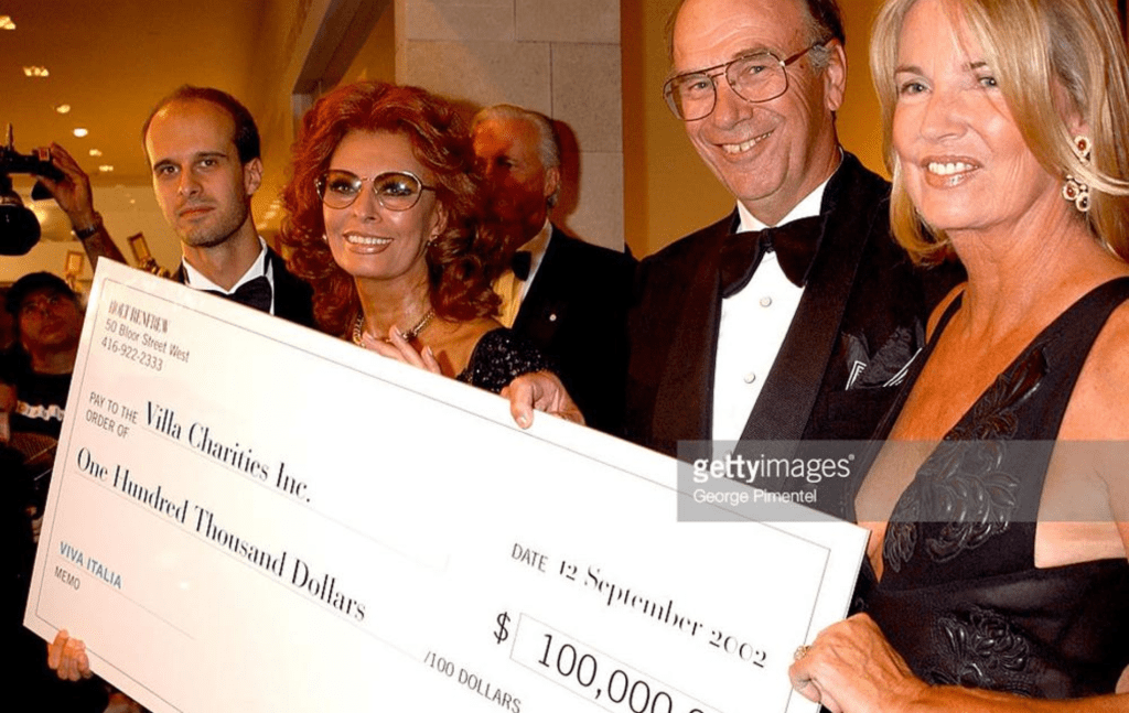 (L to R) E. Ponti, Sophia Loren, E. Del Zotto, H. Weston at Holt Renfrew fundraising event for Villa Charities.