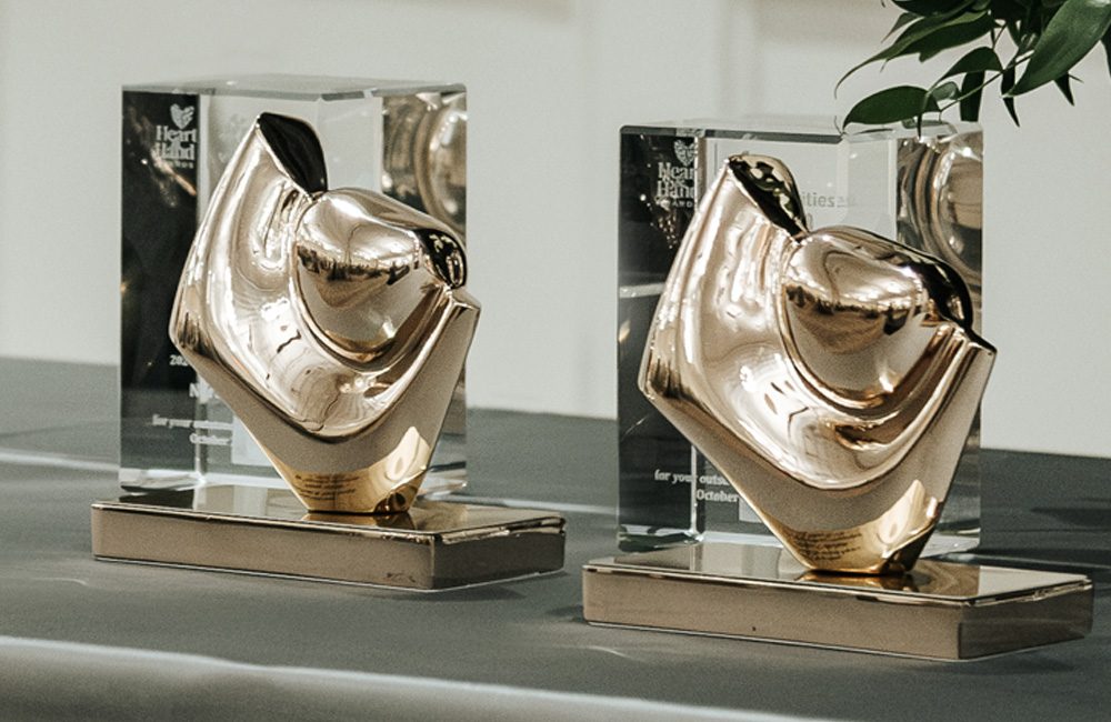 Heart and Hand Awards placed on a table